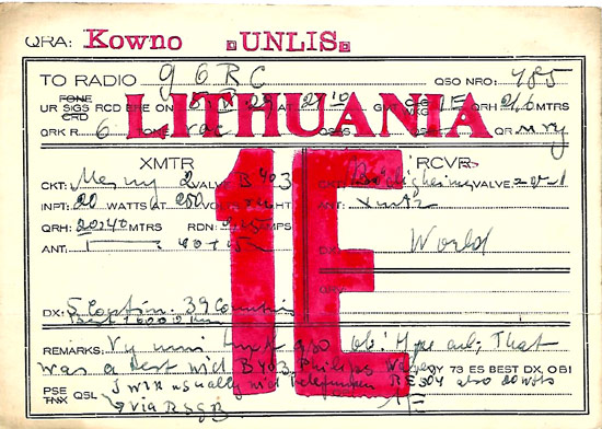 Antique Qsl Card Lithuania 1e
