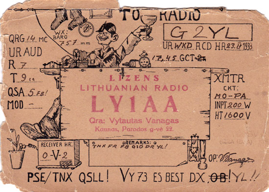 Antique Qsl Card Lithuania Ly1aa