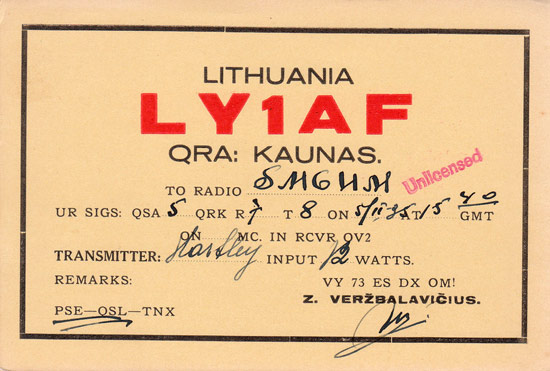 Antique Qsl Card Lithuania Ly1af